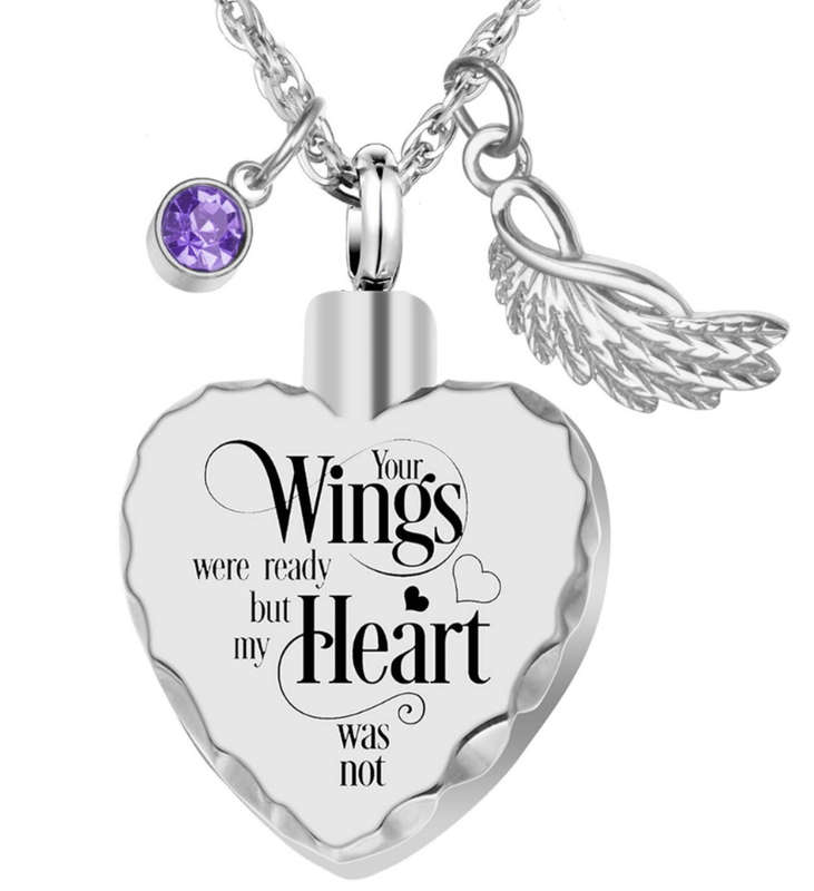 Memorial Safe Keeping Pendant: Your Wings Were Ready-Heart Patterned Edge