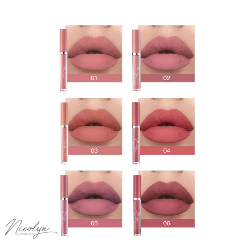 Nicolyn Matte Liquid Lipstick set with Pocket Makeup Mirror:Lighter Colors