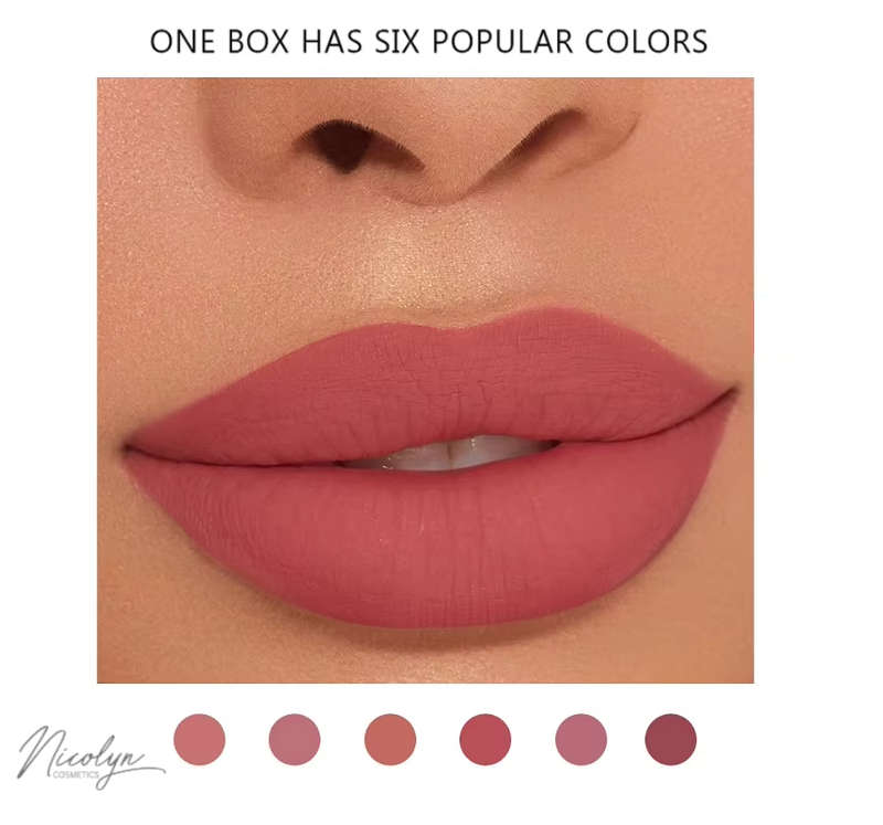 Nicolyn Matte Liquid Lipstick set with Pocket Makeup Mirror:Lighter Colors