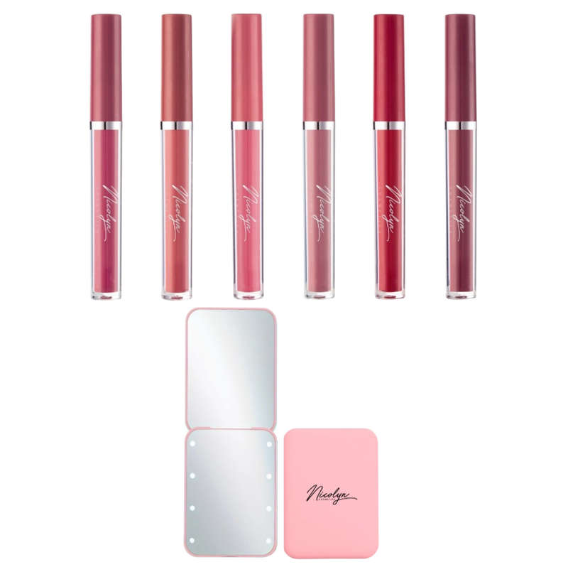 Nicolyn Matte Liquid Lipstick set with Pocket Make-up Mirror: Darker Color