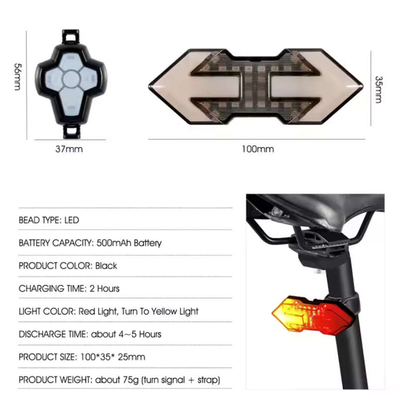 Bicycle Bike Remote Control LED Turn Signal Indicators Rear Taillight