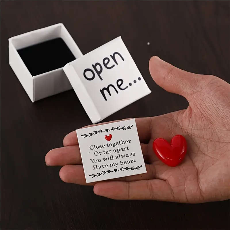 Message in a box with Red Resin Heart: Close together or far apart message
