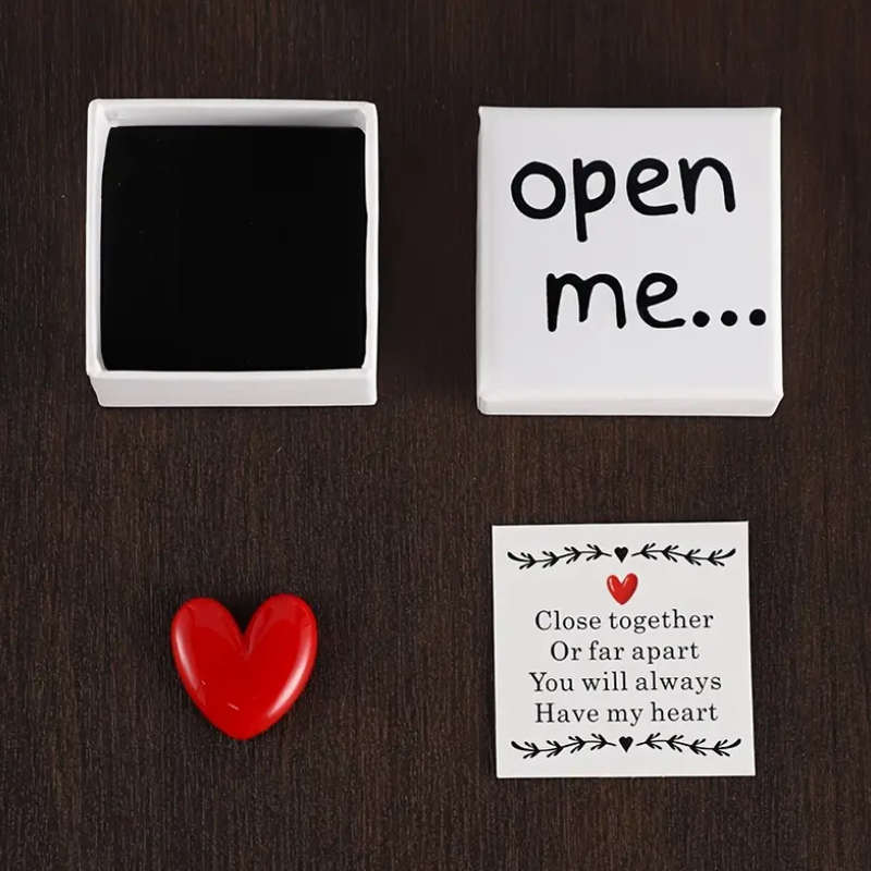 Message in a box with Red Resin Heart: Close together or far apart message