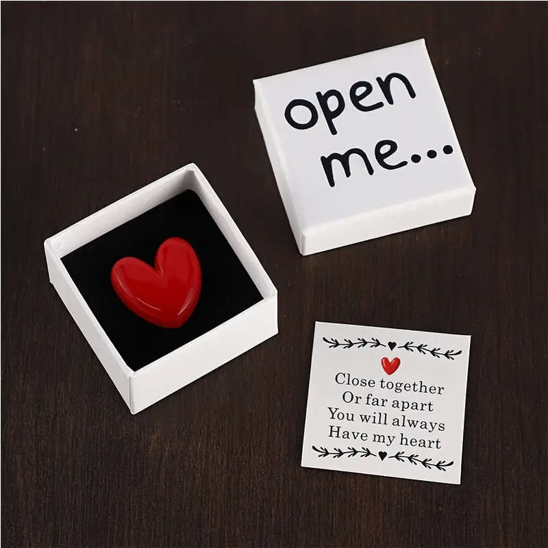 Message in a box with Red Resin Heart: Close together or far apart message