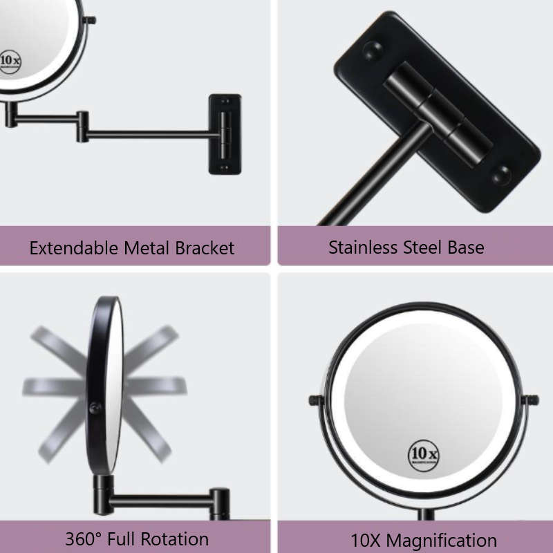 Reptronic Two sided LED wall mounted cosmetics mirror: X10 Magnifying