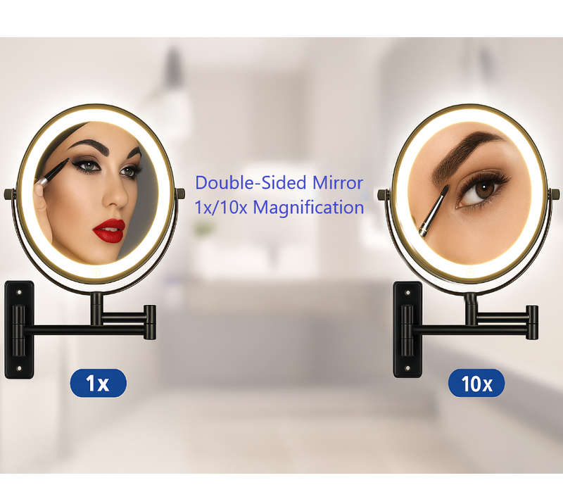 Reptronic Two sided LED wall mounted cosmetics mirror: X10 Magnifying