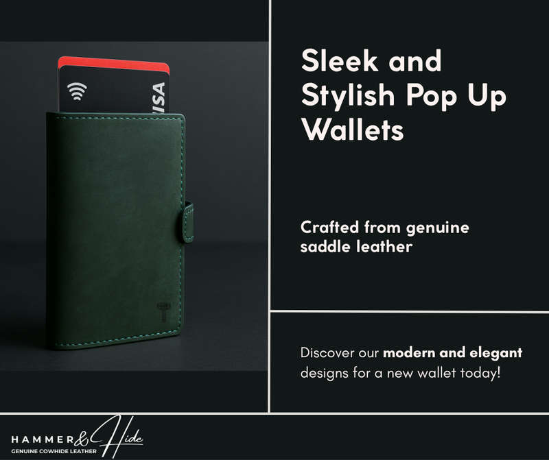 Hammer&Hide Genuine Saddle Leather Pop Up Wallet-Dark Green with Black Aluminum case - Unisex