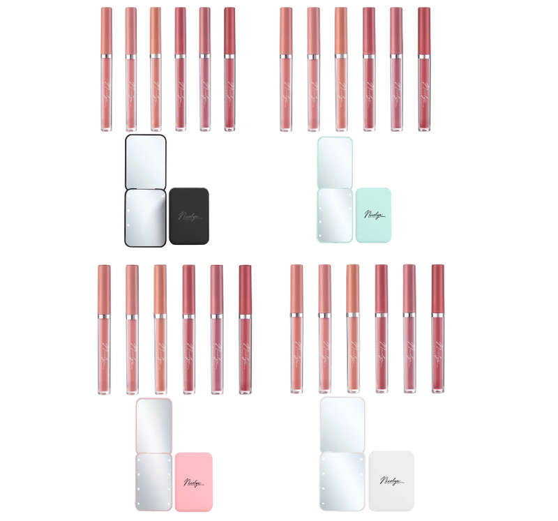 Nicolyn Matte Liquid Lipstick set with Pocket Makeup Mirror:Lighter Colors