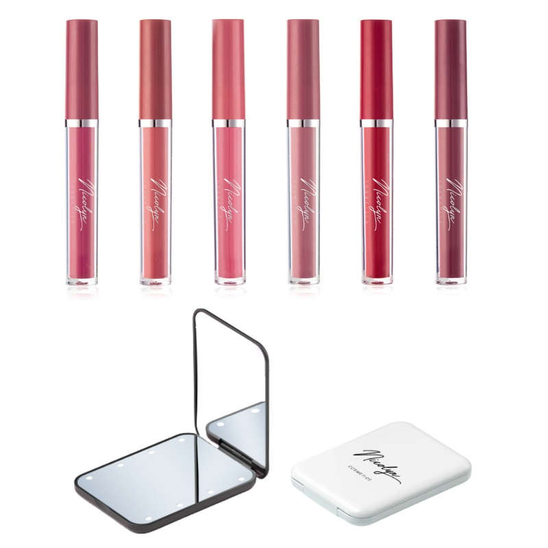 Nicolyn Matte Liquid Lipstick set with Pocket Make-up Mirror: Darker Color