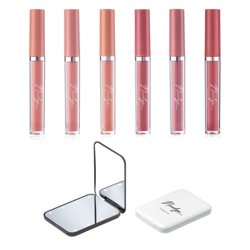 Nicolyn Matte Liquid Lipstick set with Pocket Makeup Mirror:Lighter Colors