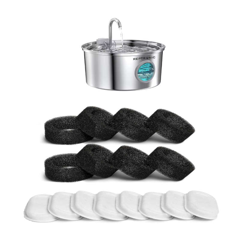 Reptronic 8 Pack Filters For Larger Stainless Steel Pet Fountain 3.2L