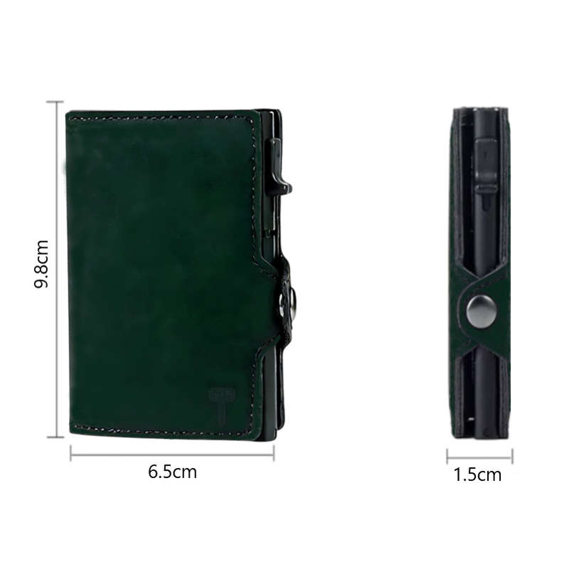 Hammer&Hide Genuine Saddle Leather Pop Up Wallet-Dark Green with Black Aluminum case - Unisex
