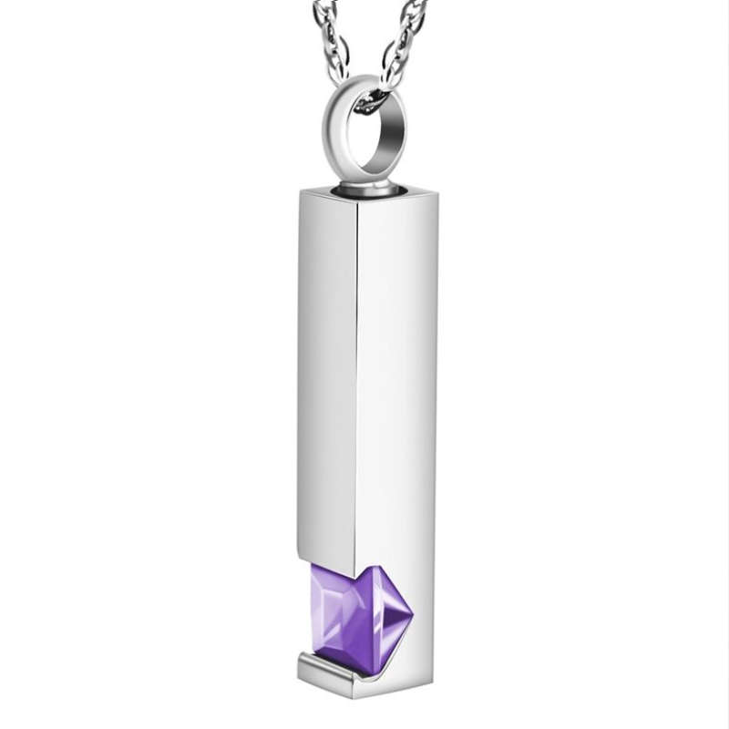 Memorial Safe Keeping Pendant - Birthstone Vertical Bar