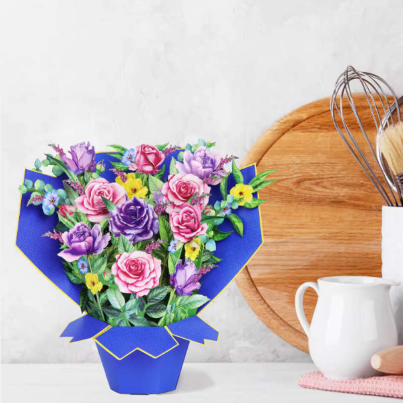 Beautiful Large 3D Pop up Roses with flowers bouquet