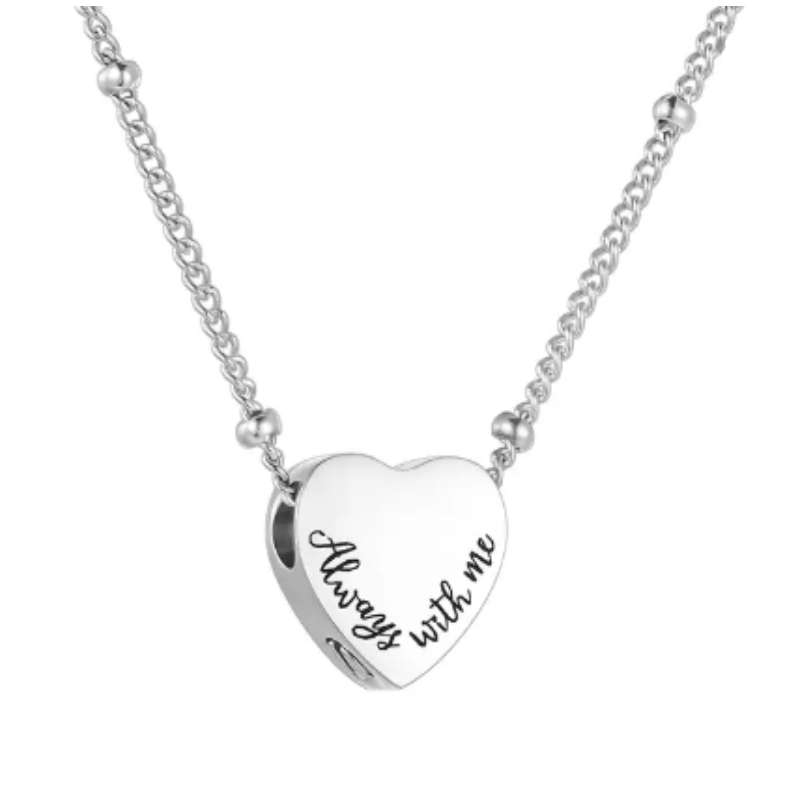 Memorial Safe Keeping Pendant - Stainless Steel Heart: Always with Me