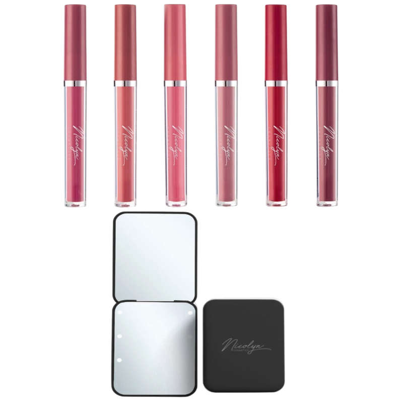Nicolyn Matte Liquid Lipstick set with Pocket Make-up Mirror: Darker Color