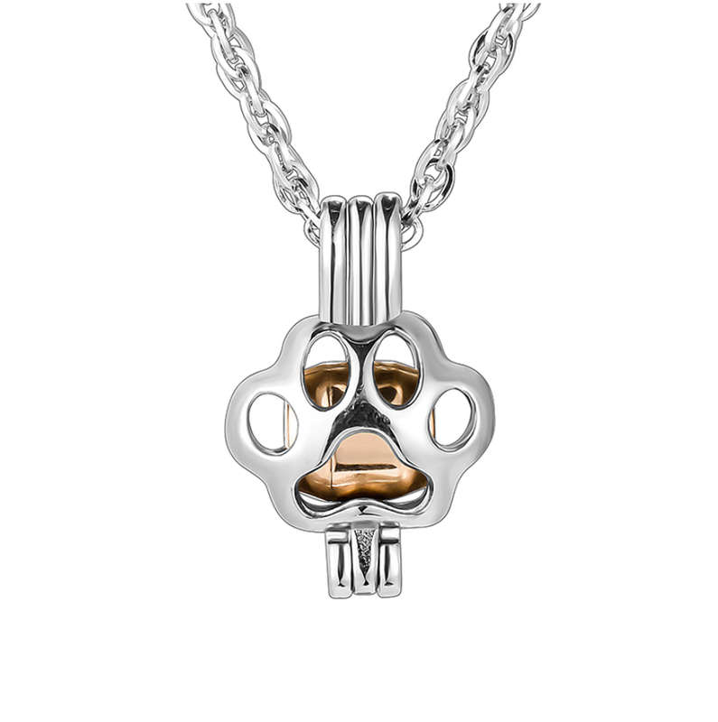 Memorial Safe Keeping Pendant - Silver Pet Paw with Rose Gold Locket