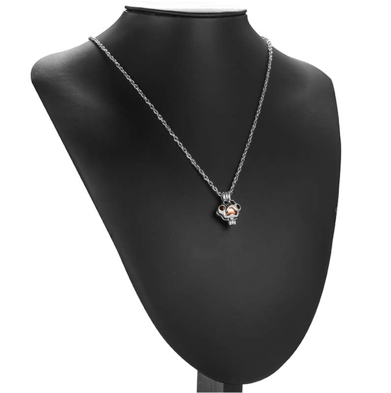 Memorial Safe Keeping Pendant - Silver Pet Paw with Rose Gold Locket