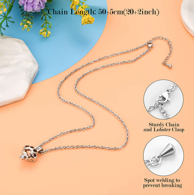 Memorial Safe Keeping Pendant - Silver Pet Paw with Rose Gold Locket
