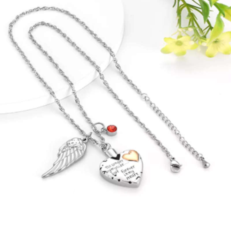 Memorial Safe Keeping Pendant - Silver & Rose Gold Heart With Stitching