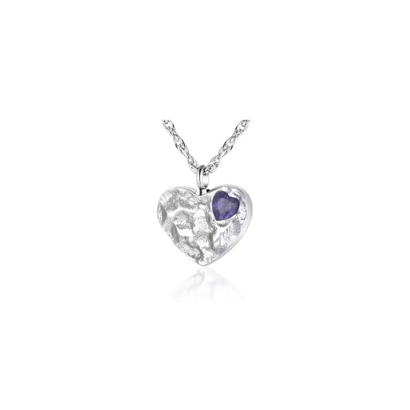 Memorial Safe Keeping Pendant - Silver heart with Purple heart Pendant Hollow Design, Cremains, A...