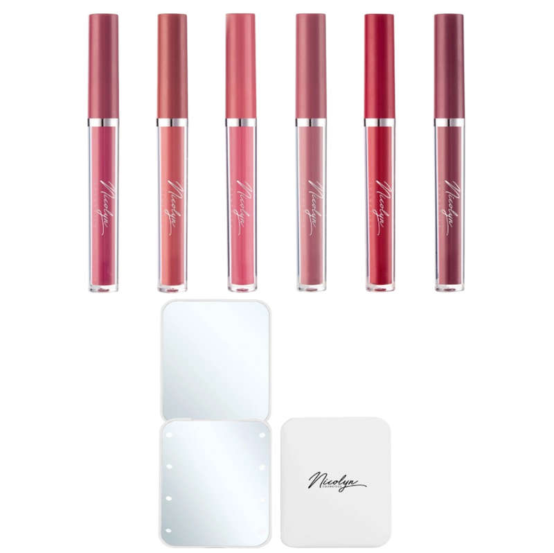 Nicolyn Matte Liquid Lipstick set with Pocket Make-up Mirror: Darker Color