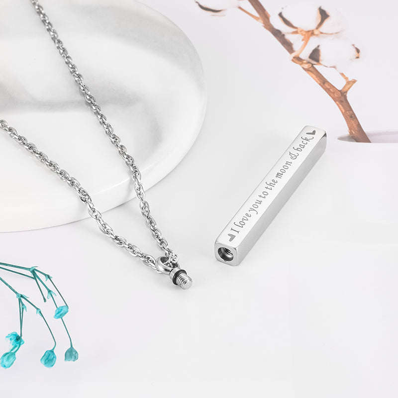 Memorial Safe Keeping Pendant - Vertical Bar - Love you to the moon and back