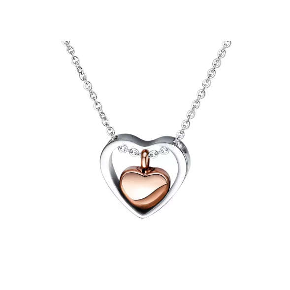 Memorial Safe Keeping Pendant - Silver heart with Rose gold heart locket