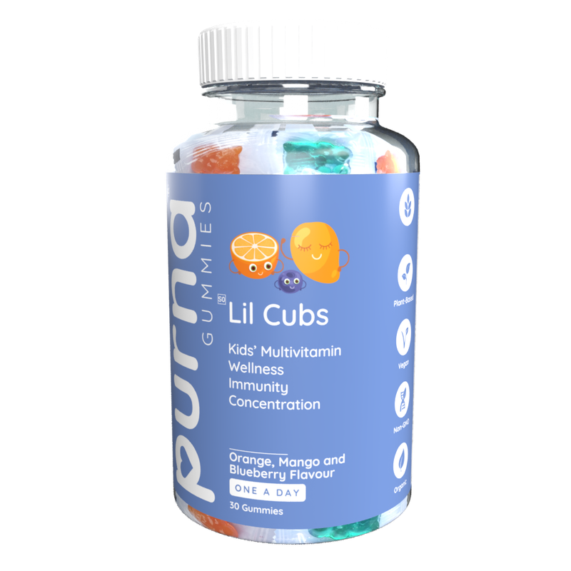 Vita-Aid Purna Lil Cubs Kids Multivitamin Orange, Mango & Blueberry flavour Gummies 30s - 2...