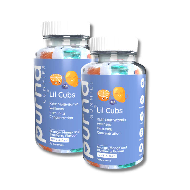 Vita-Aid Purna Lil Cubs Kids Multivitamin Orange, Mango & Blueberry flavour Gummies 30s - 2...