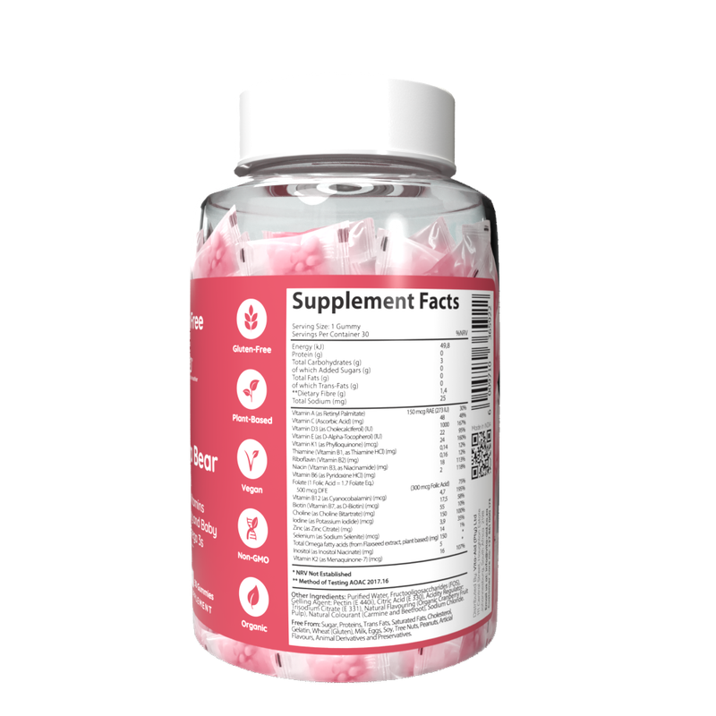 Vita-Aid Purna Mama Bear Prenatal Sugar Free Cranberry flavour Gummies 30s - 2 PACK