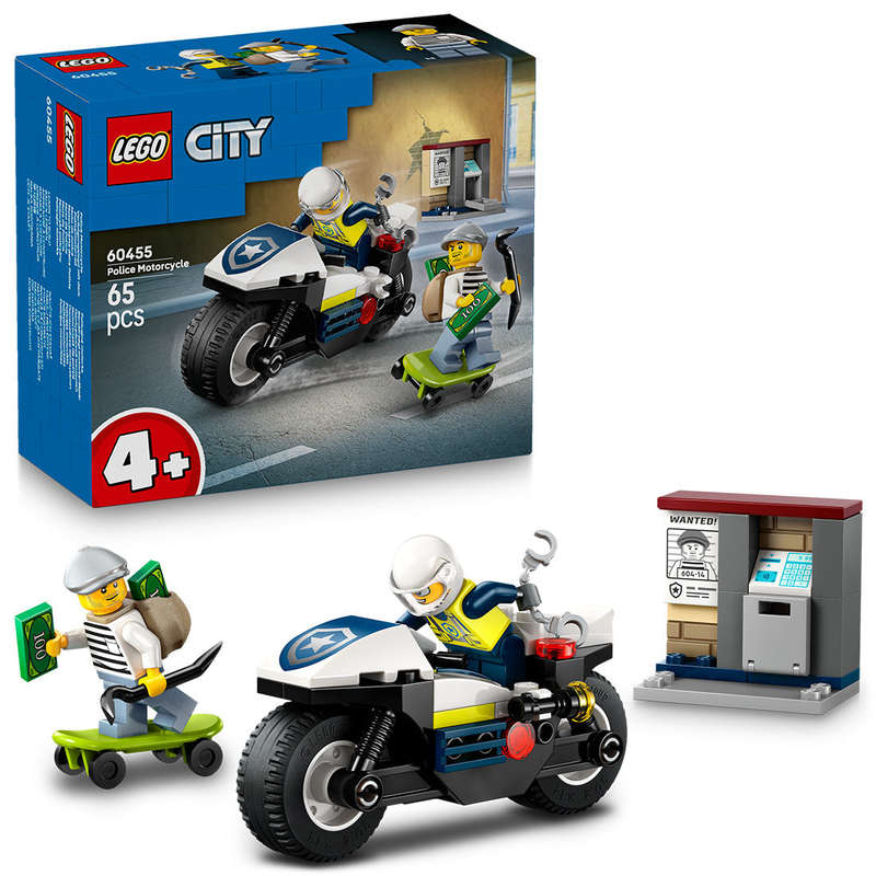 LEGO® City Police Motorcycle Chase Toy, Motorbike Set for Ages 4 and up 60455
