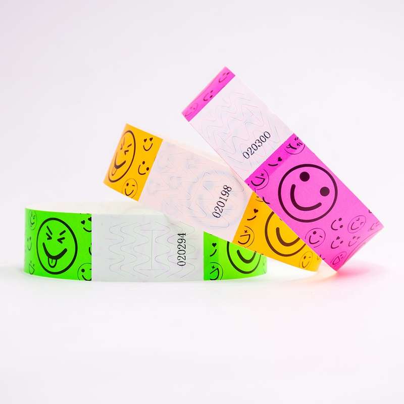 Synthetic Paper Pre printed Smiley face wristbands for adults and kids