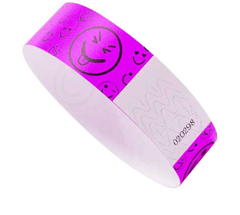 Synthetic Paper Pre printed Smiley face wristbands for adults and kids