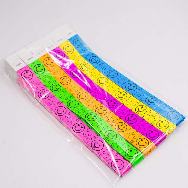 Synthetic Paper Pre printed Smiley face wristbands for adults and kids