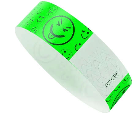 Synthetic Paper Pre printed Smiley face wristbands for adults and kids
