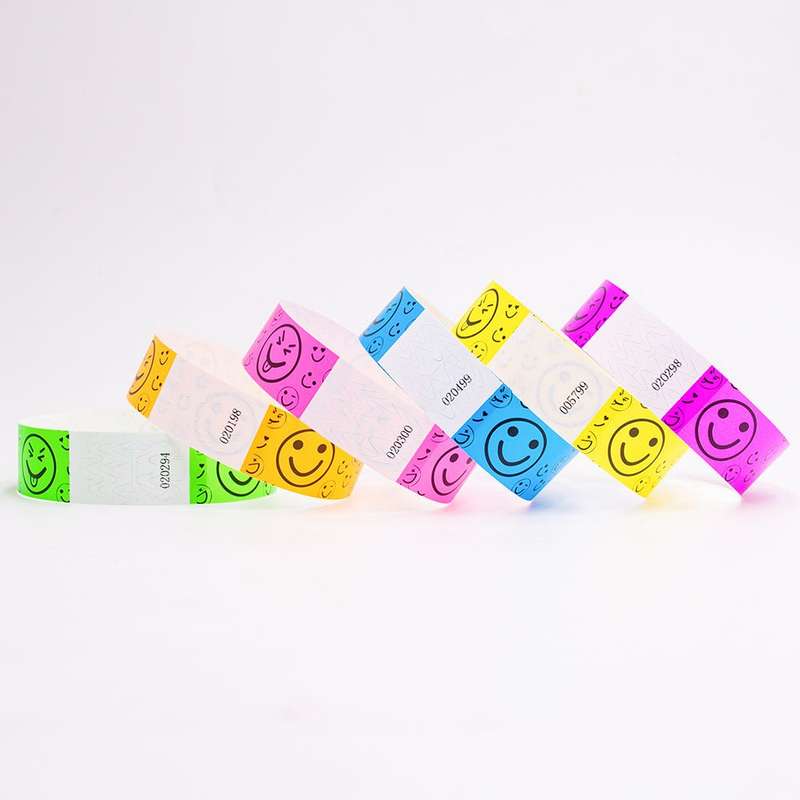 Synthetic Paper Pre printed Smiley face wristbands for adults and kids