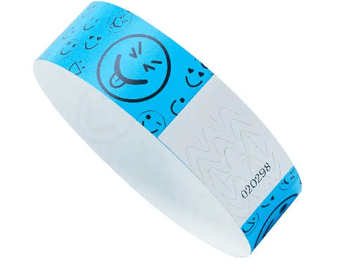 Synthetic Paper Pre printed Smiley face wristbands for adults and kids