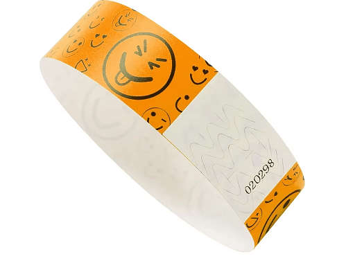 Synthetic Paper Pre printed Smiley face wristbands for adults and kids
