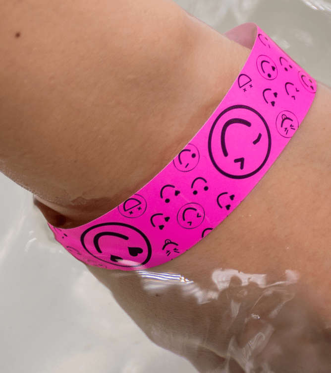 Synthetic Paper Pre printed Smiley face wristbands for adults and kids