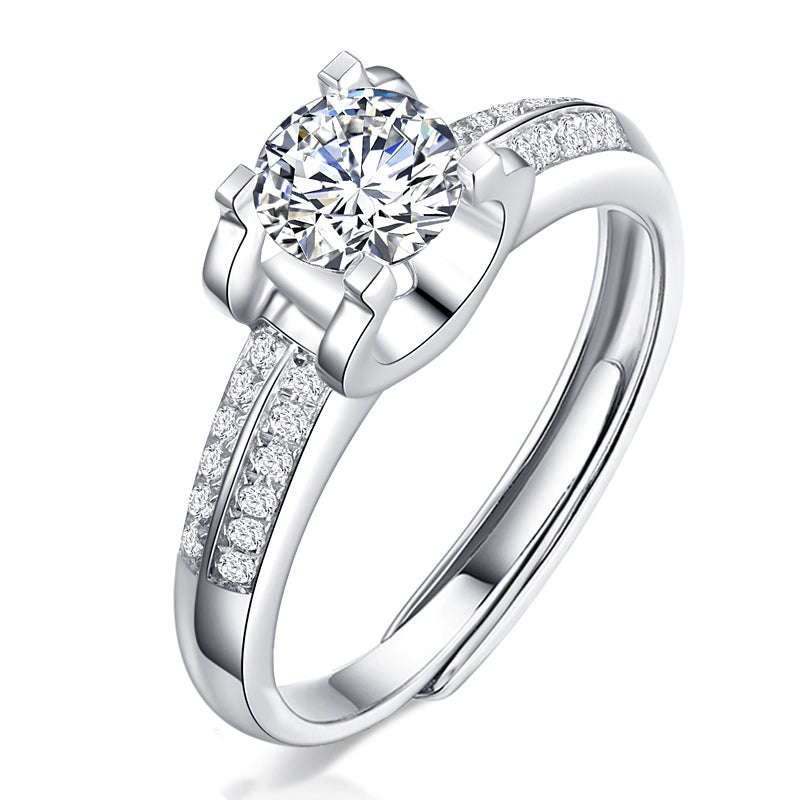 1.0Ct 6.5mm Round Brilliant Cut Adjustable Moissanite Ring - Resizable