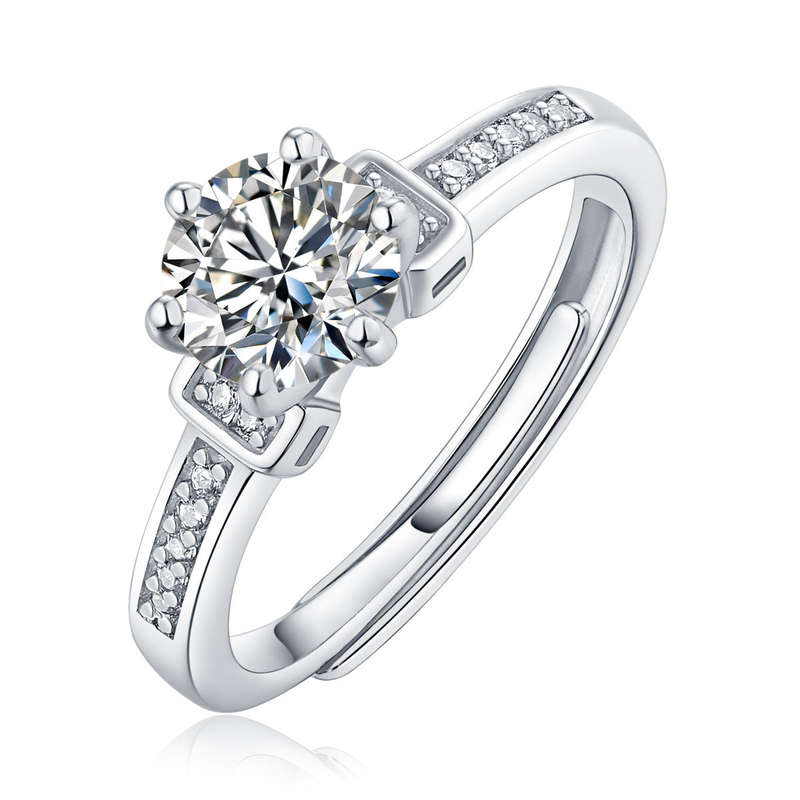 1.0Ct 6.5mm Round Brilliant Cut Adjustable Moissanite Side Stone Ring - Resizable
