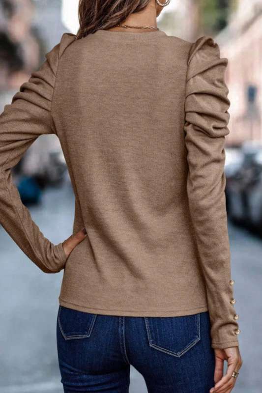 Clasi Solid Gigot Sleeve with Buttons Top