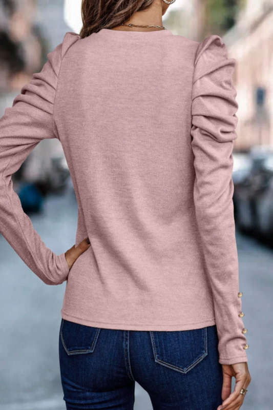 Clasi Solid Gigot Sleeve with Buttons Top