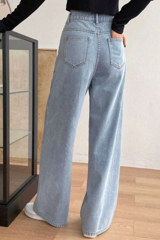DAZY Solid Color Denim Pants With Slanted Pockets