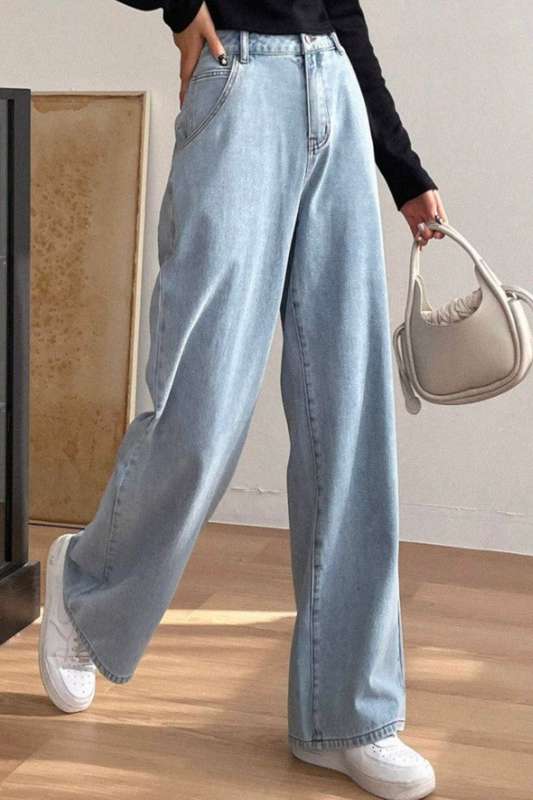 DAZY Solid Color Denim Pants With Slanted Pockets
