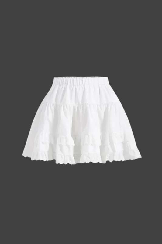 Eyelet Ruffle Hem Skirt