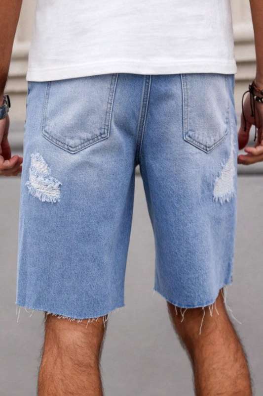 Manfinity LEGND Men Simple Ripped Washed Summer Daily Denim Shorts