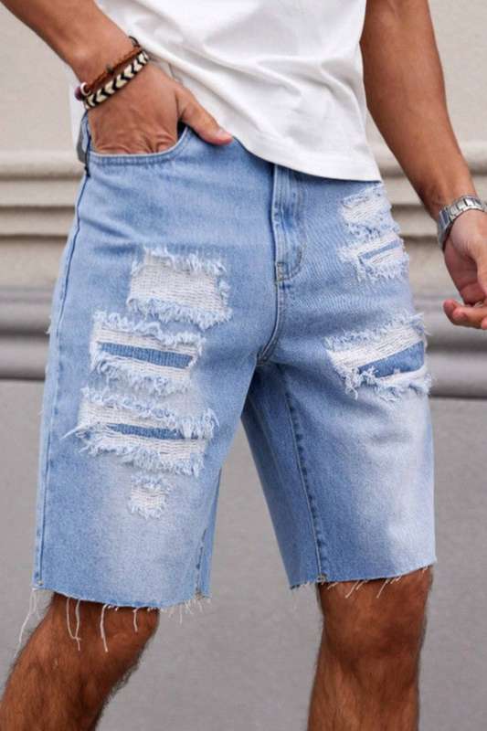 Manfinity LEGND Men Simple Ripped Washed Summer Daily Denim Shorts