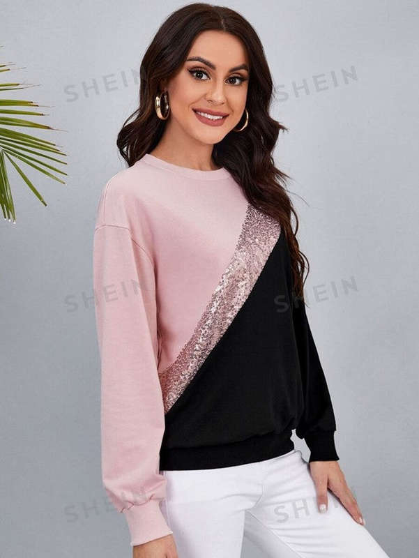 LUNE Colorblock Contrast Sequins Sweatshirt